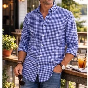 UNTUCKit Wrinkle Free Lawrence Gingham Button Down Shirt Blue Large New With Tag